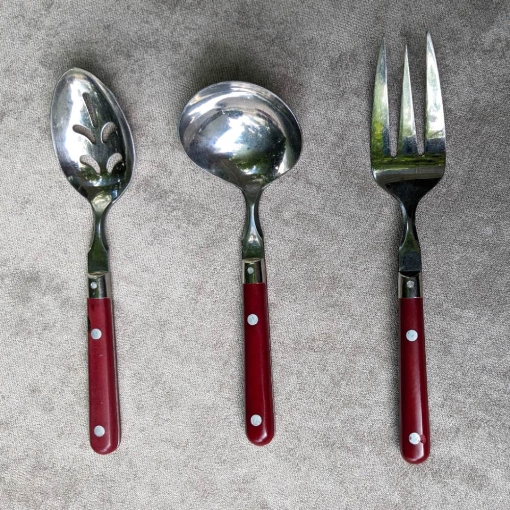 W F Washington Forge Mardi Gras 3 Serving Pieces Flatware Maroon Red Stainless